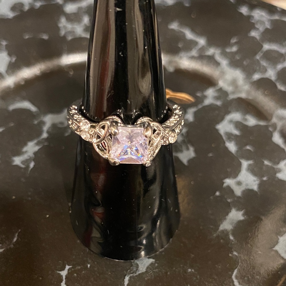 Silver-Tone Princess Cut CZ Engagement Ring Sz7